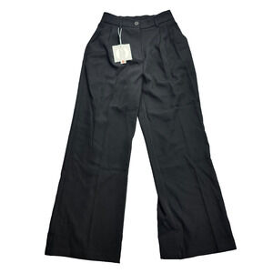 Decivi Women Loose Pleated Front Long Pants Wide Leg Trousers Solid Black Small